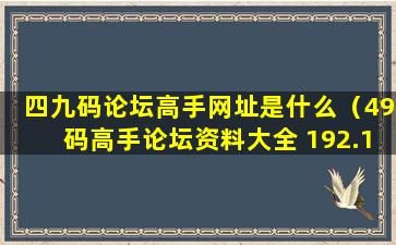 四九码论坛高手网址是什么（49码高手论坛资料大全 192.168.0.1）